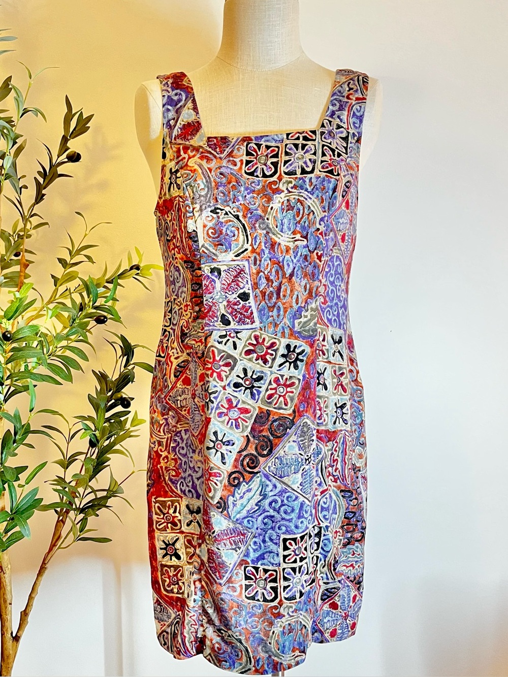 True vintage Sleeveless Patchwork Print Sheath Dress - Multicolor